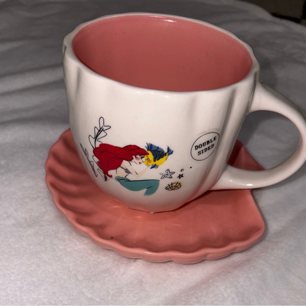 Pink and White Mermaid Teacup with Saucer